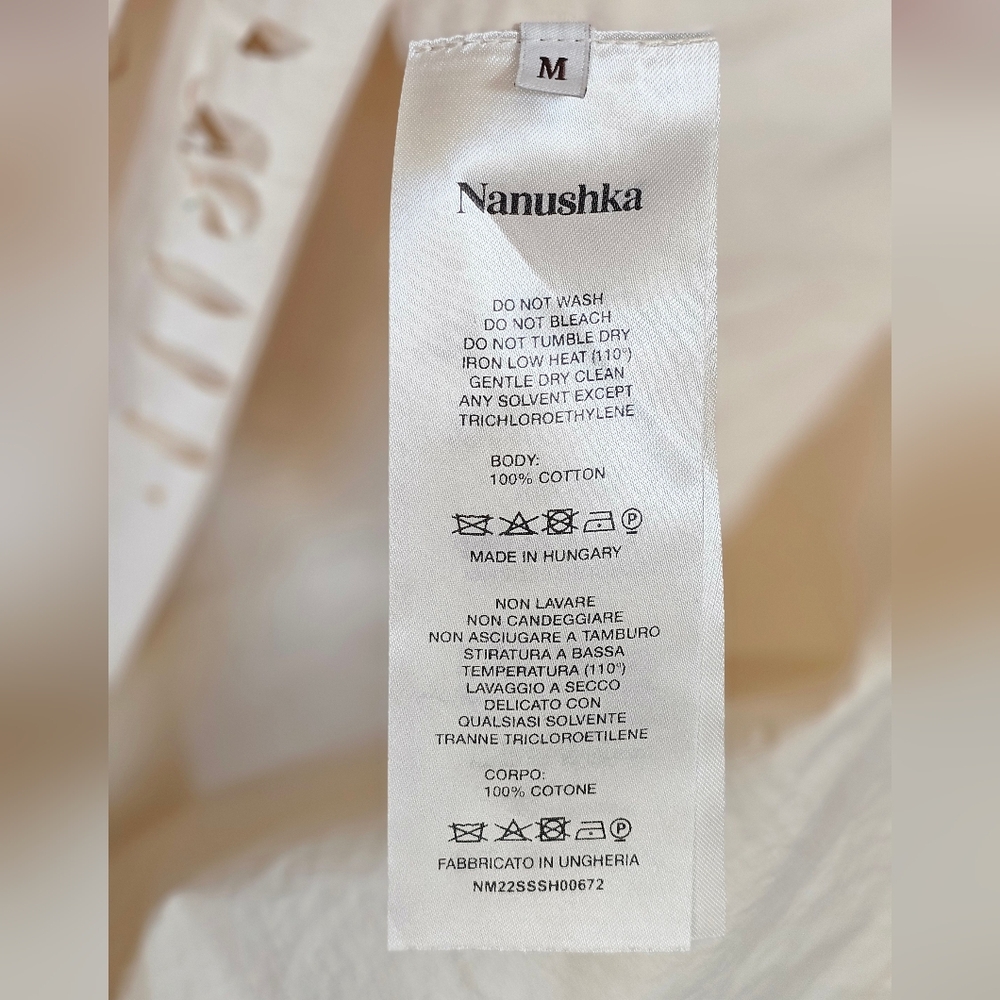 Nanushka Creme Heavy Poplin Laser Cut Button-Up Shirt - Picture 9 of 9